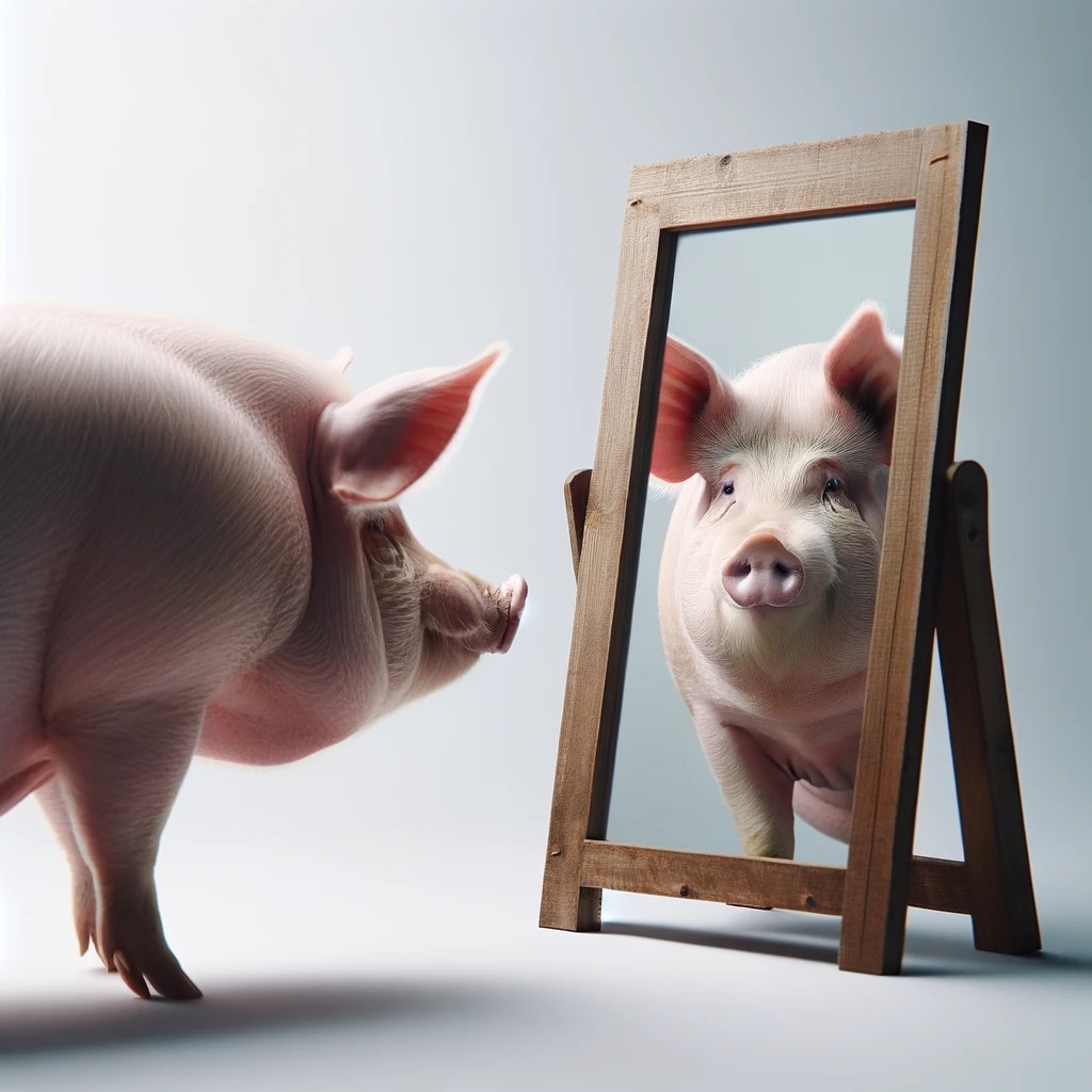 Schweine können sich im Spiegel erkennen.