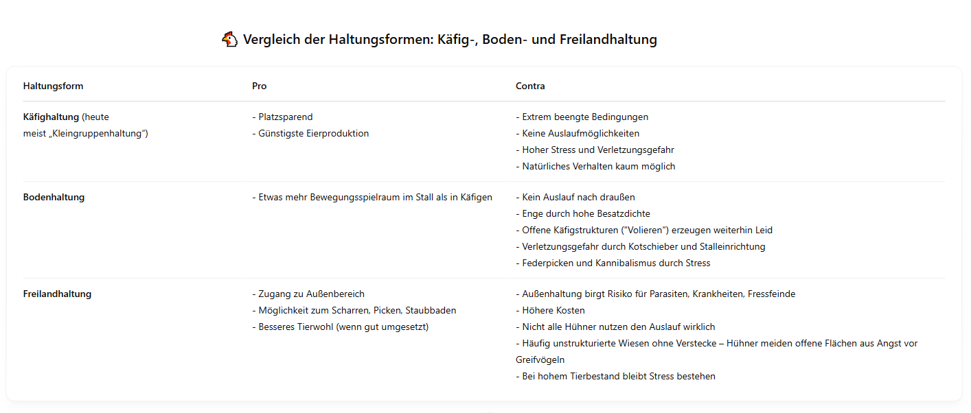 Vergleich der Hühnerhaltungsformen